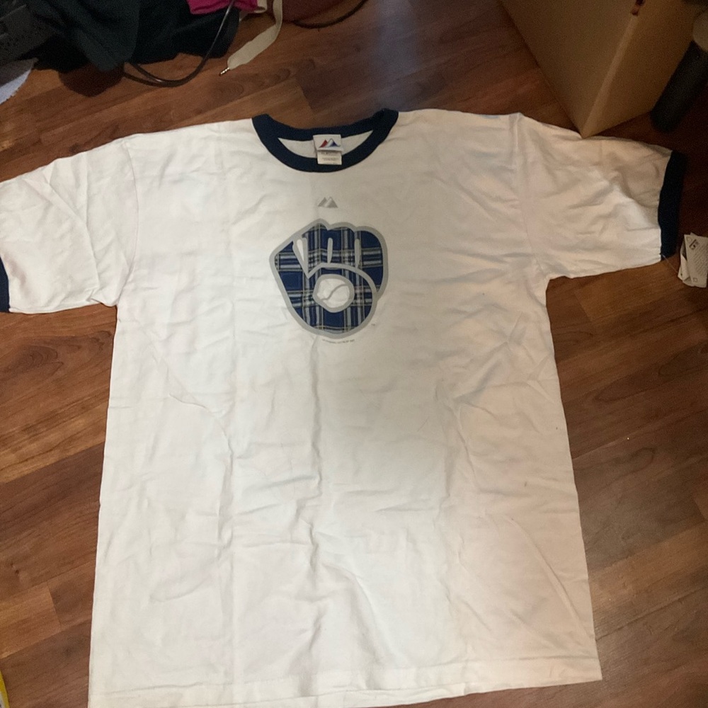 Majestic White and Navy Baseball Graphic Tee